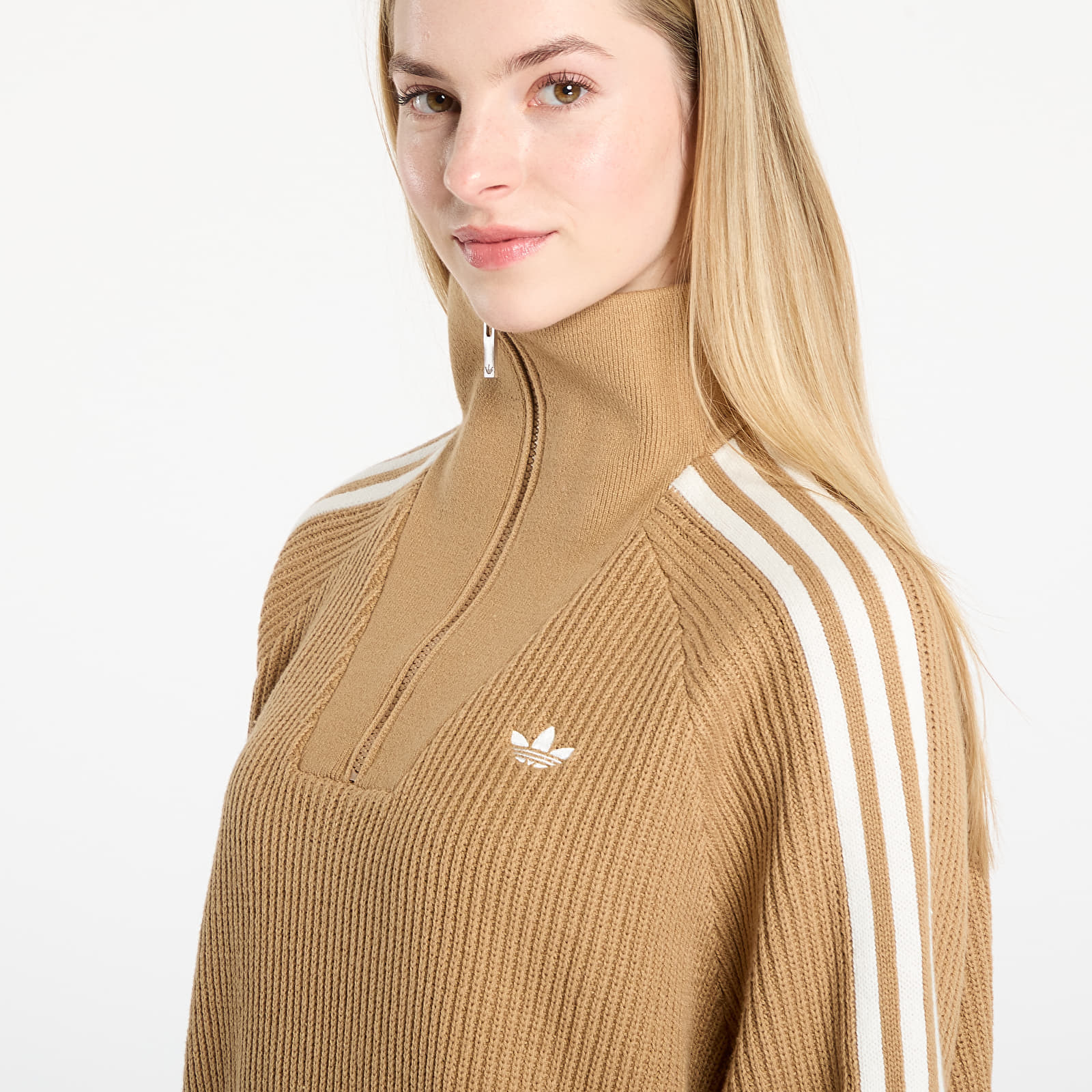 Πουλόβερ adidas Funnel Neck Quarter Zip Sweatshirt Cardboard/ Off White M