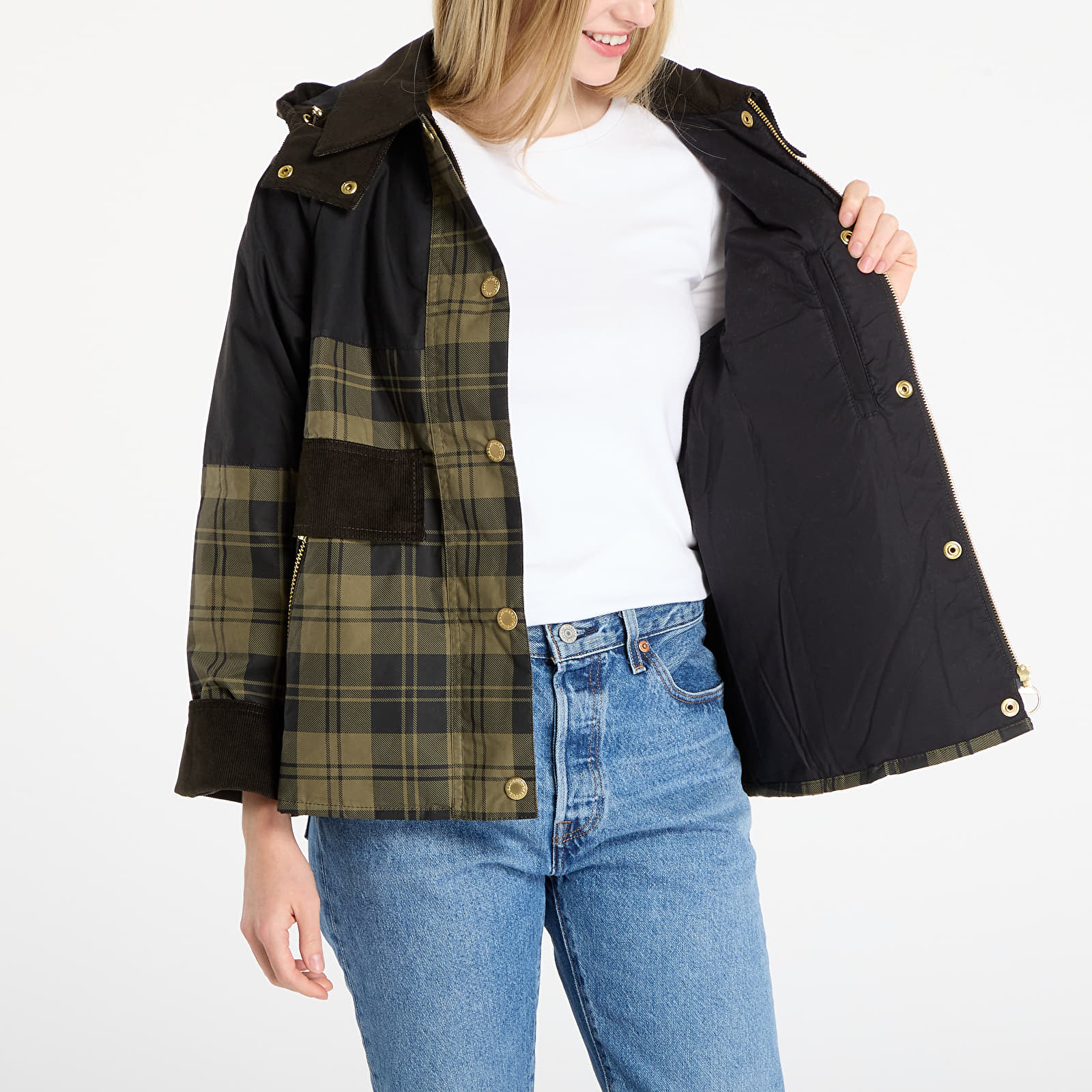 Jackets Barbour Elaine Showerproof Jacket Olive Check/ Black