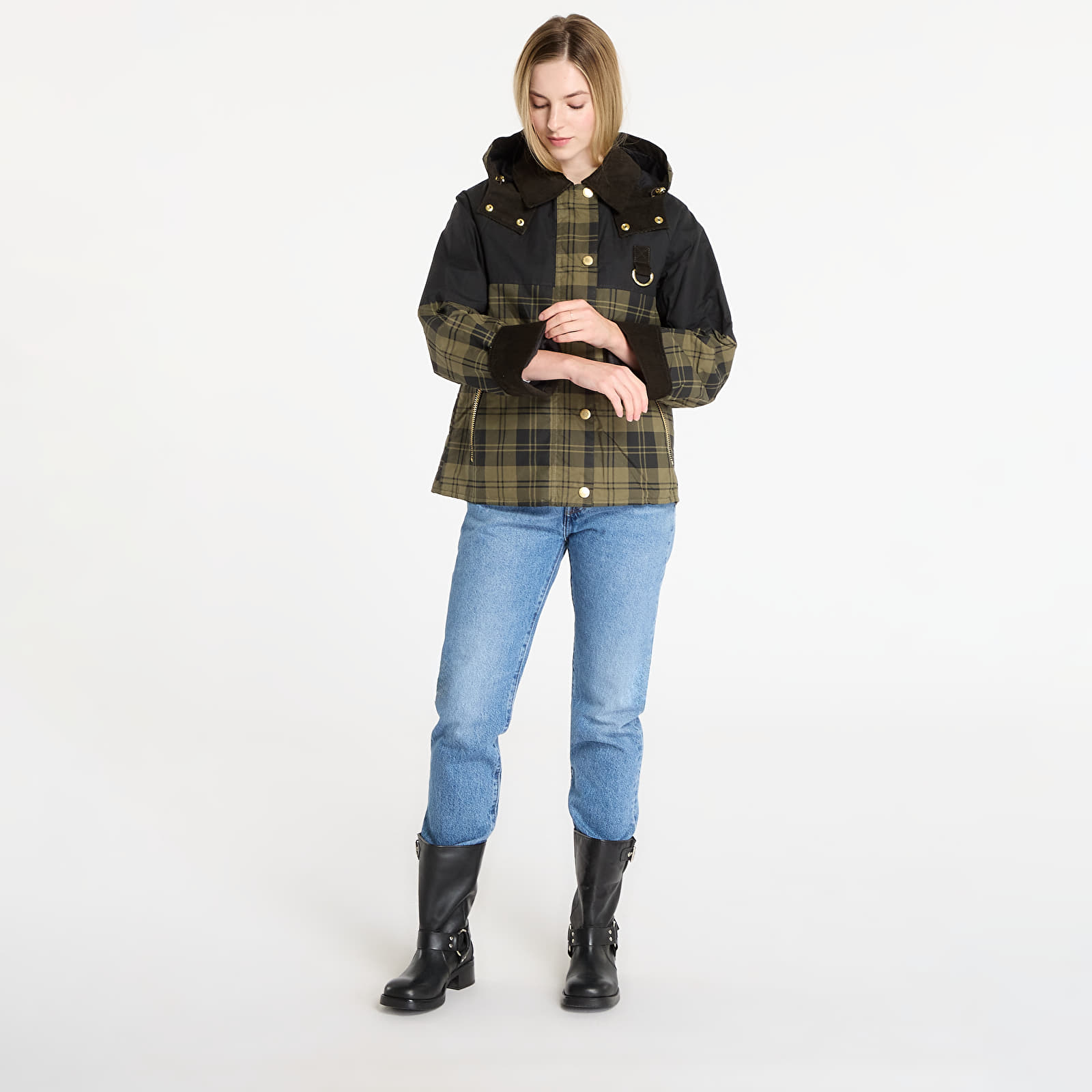 Jackets Barbour Elaine Showerproof Jacket Olive Check/ Black