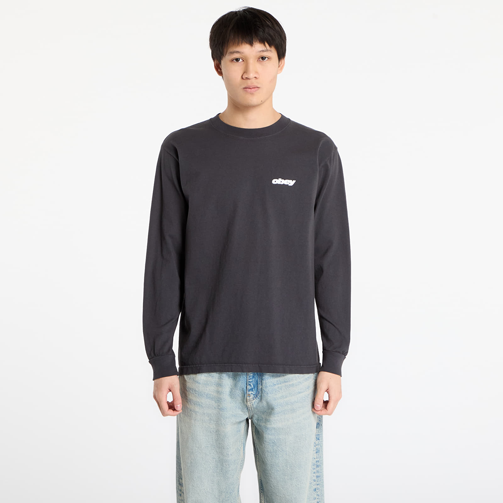 Tricouri bărbați OBEY Star Long Sleeved T-Shirt. Pigment True Vintage Black