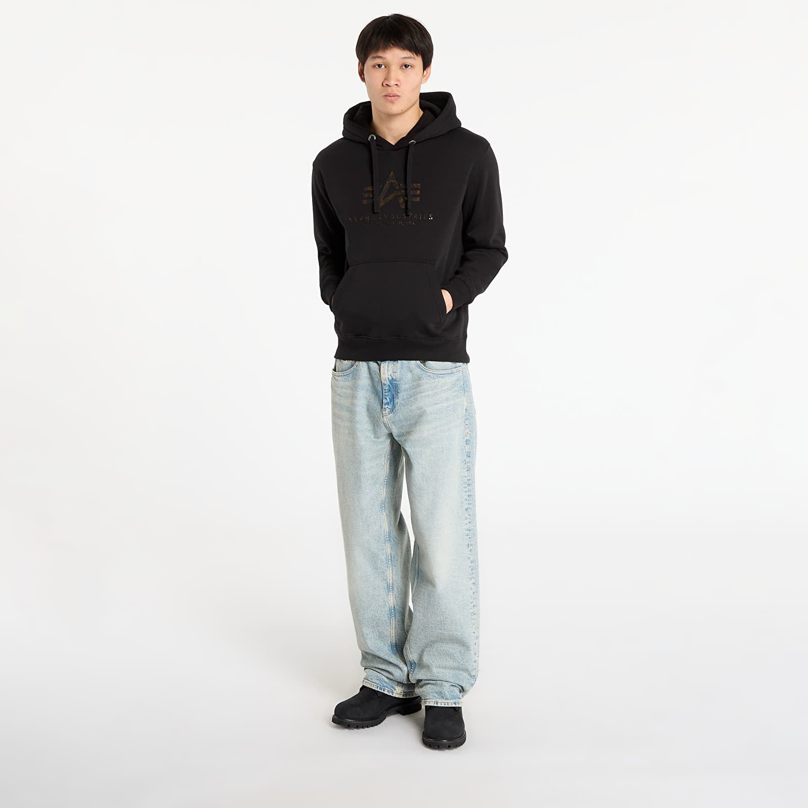Pánské mikiny Alpha Industries Basic Hoodie BL Effect Print Black
