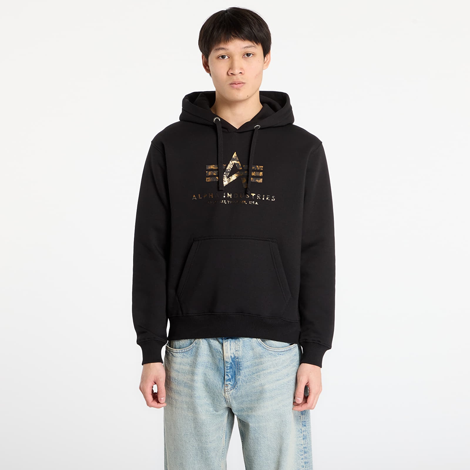 Pánské mikiny Alpha Industries Basic Hoodie BL Effect Print Black