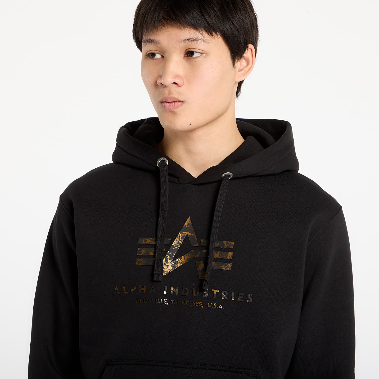 Pánské mikiny Alpha Industries Basic Hoodie BL Effect Print Black