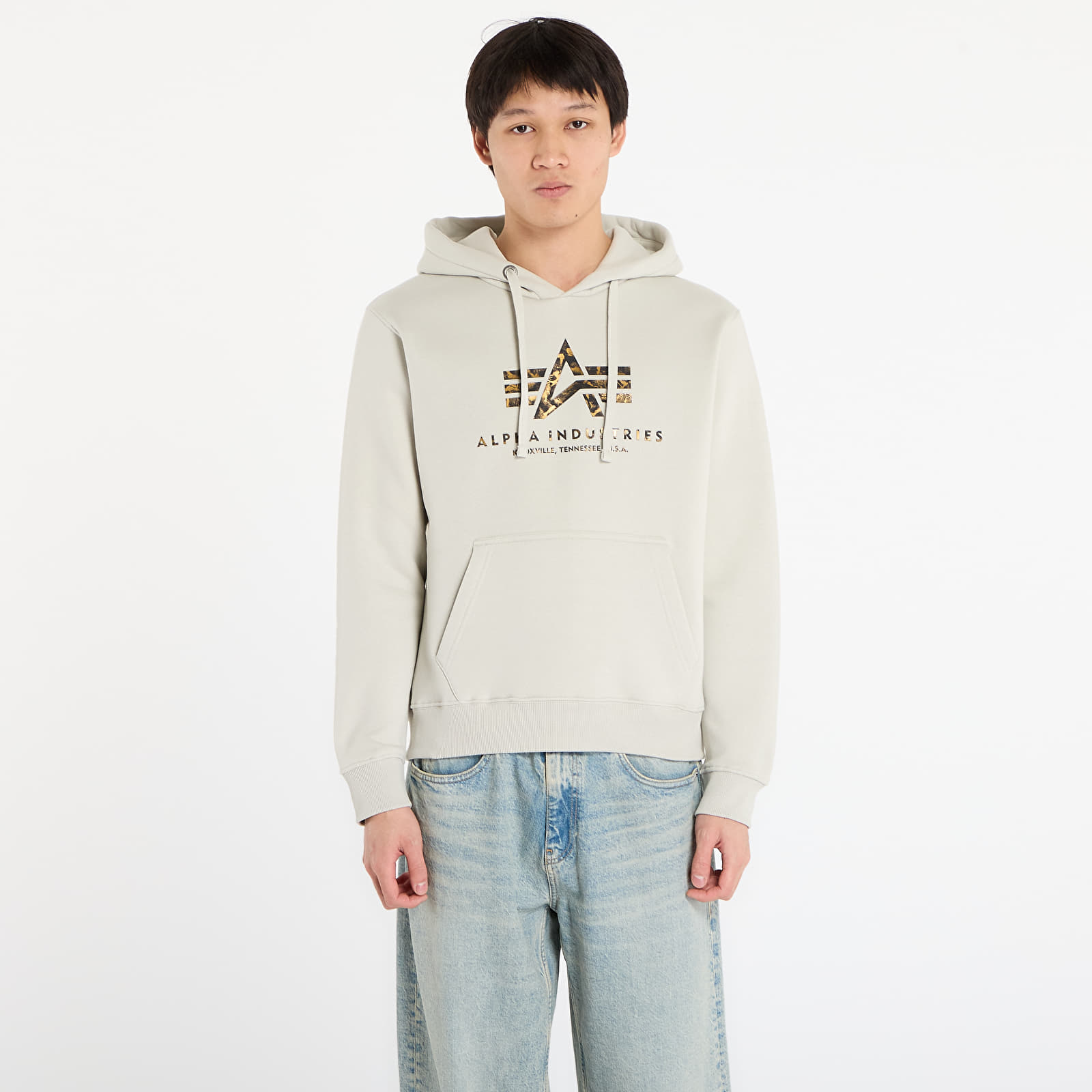 Pánské mikiny Alpha Industries Basic Hoodie BL Effect Print Stone
