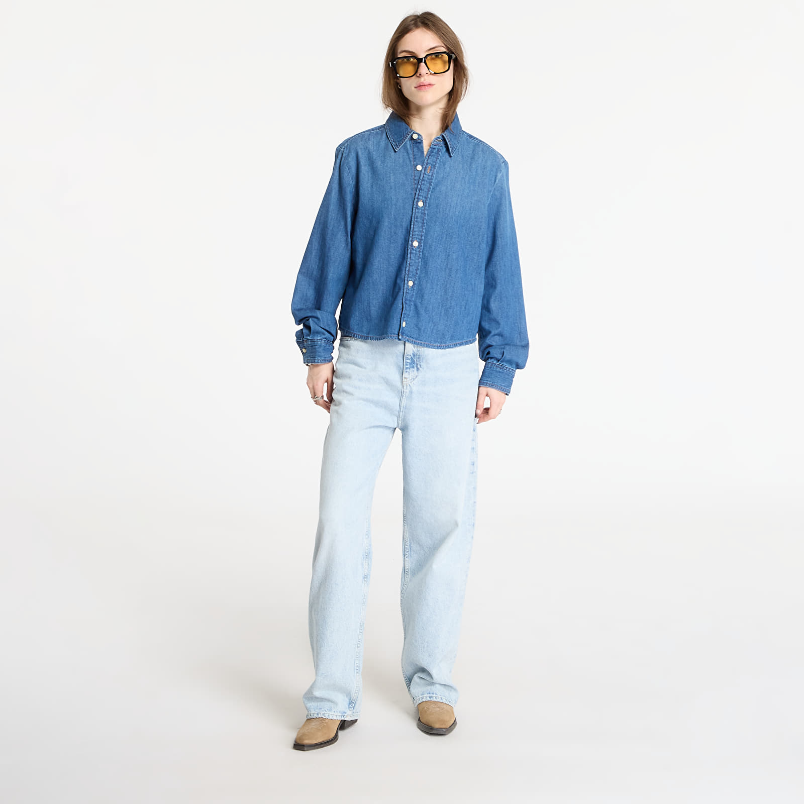 Chemises femme Calvin Klein Jeans Cropped Ls Shirt Blue
