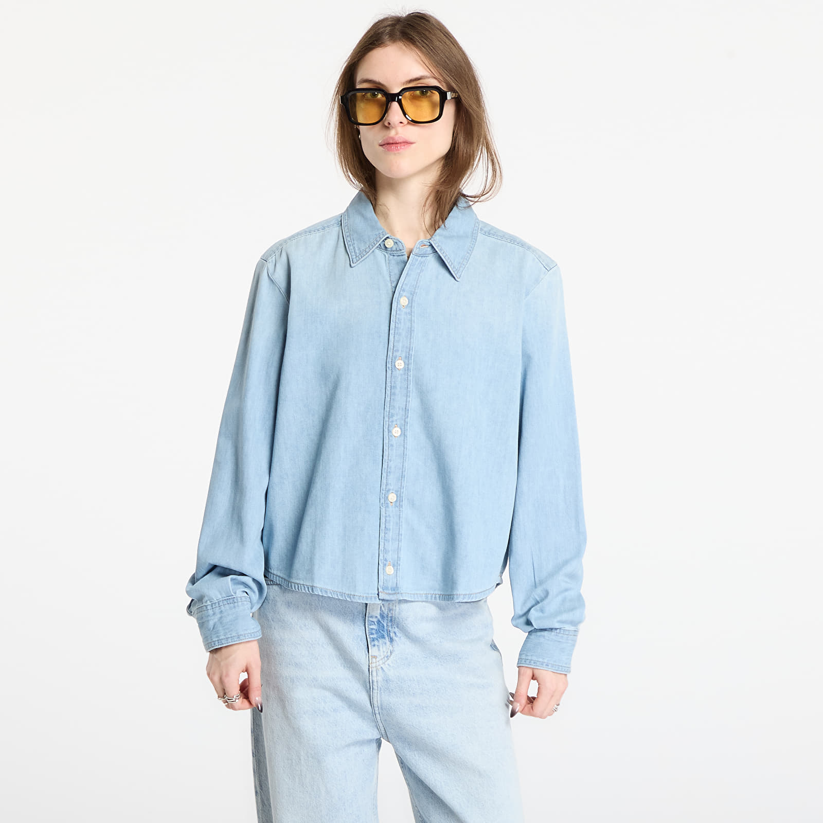 Chemises femme Calvin Klein Jeans Cropped Ls Shirt Blue