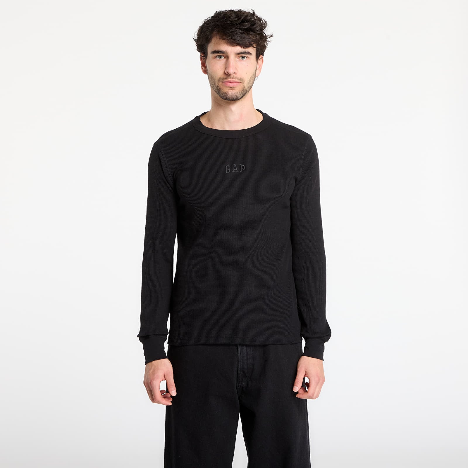 T-shirt GAP Ls Waffle Mini Logo Crew Tee Black XL