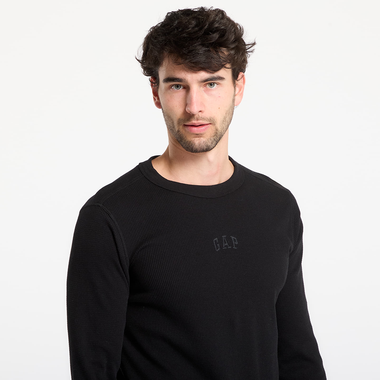 Marškinėliai GAP Ls Waffle Mini Logo Crew Tee Black