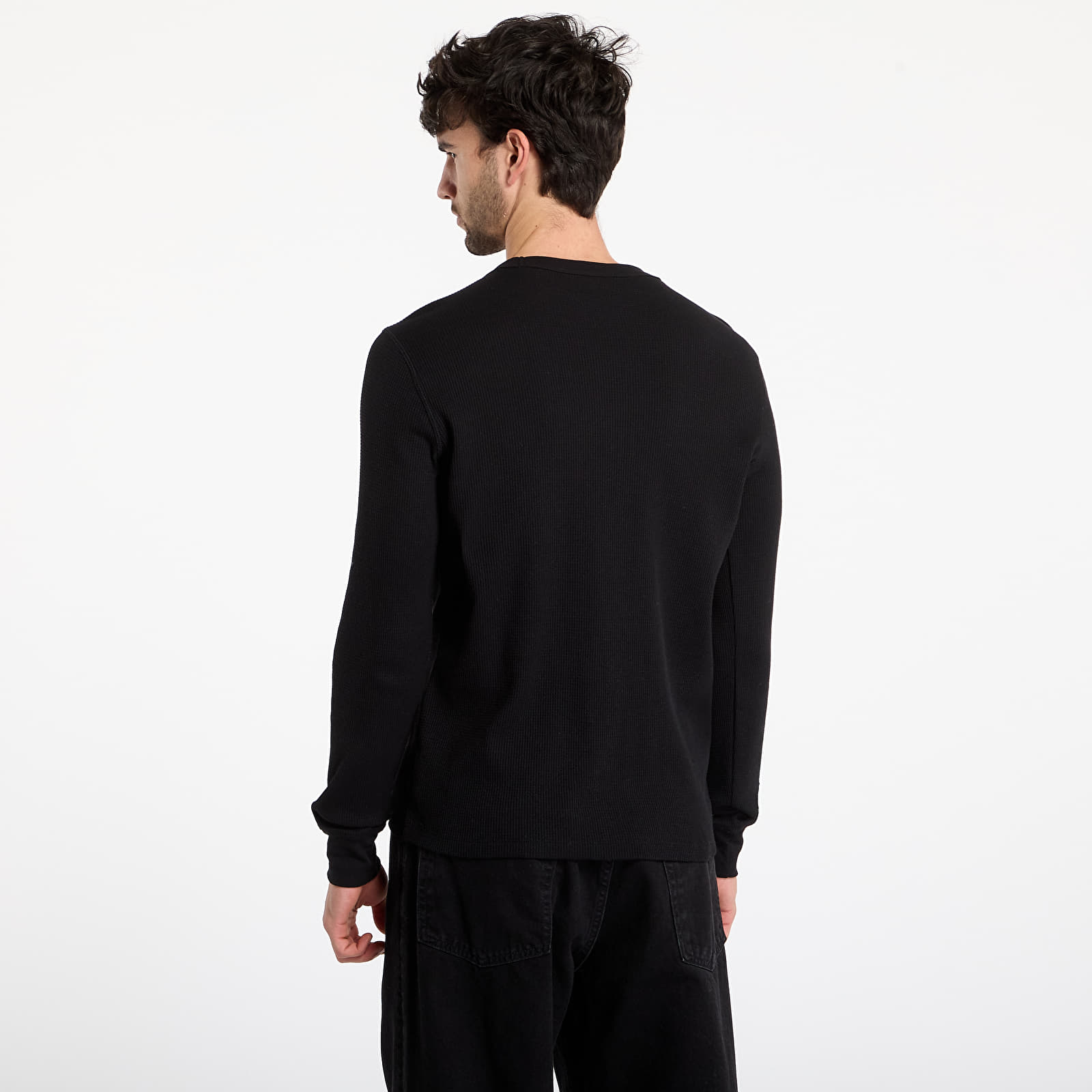 Marškinėliai GAP Ls Waffle Mini Logo Crew Tee Black