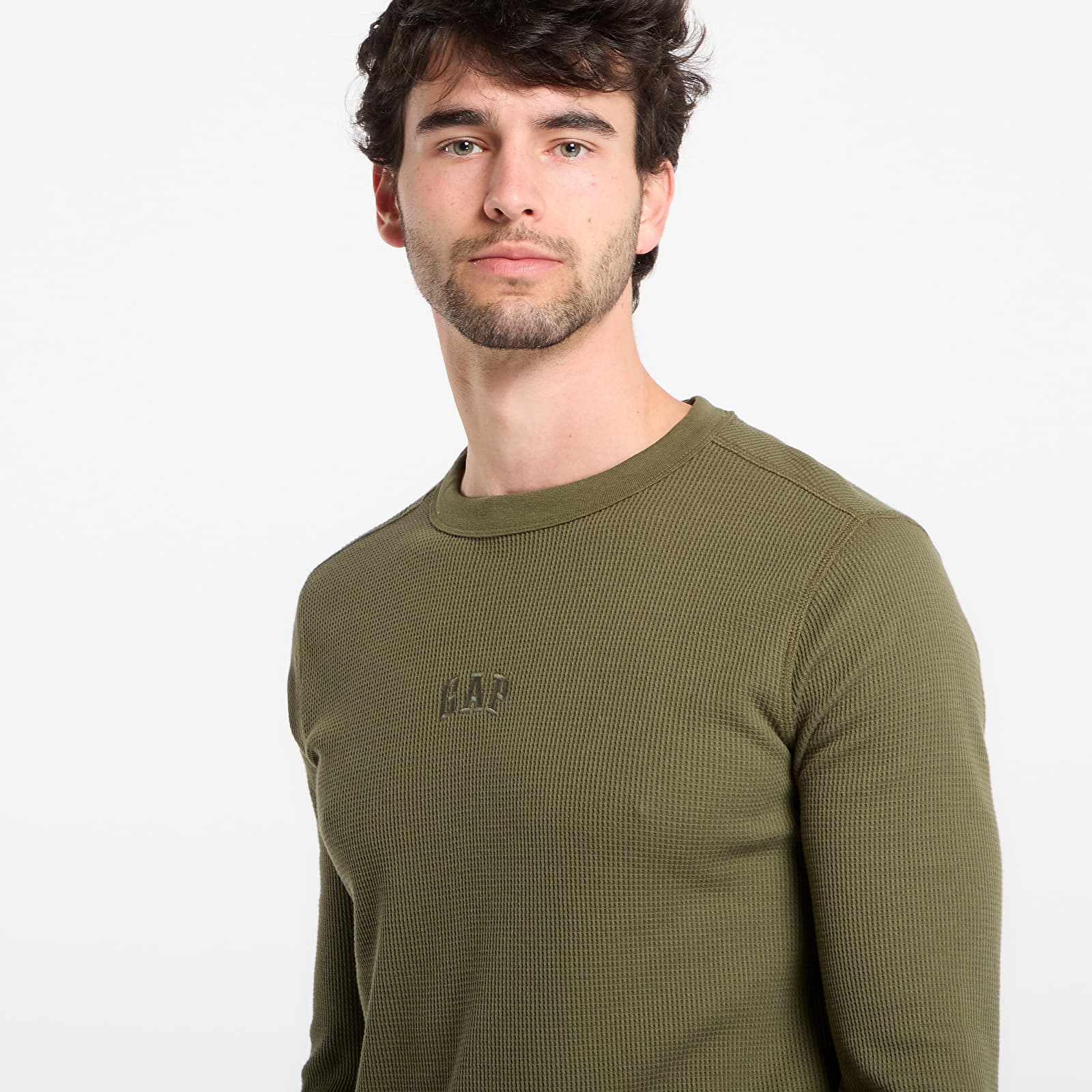 T-Shirts GAP Ls Waffle Mini Logo Crew Tee Army Green