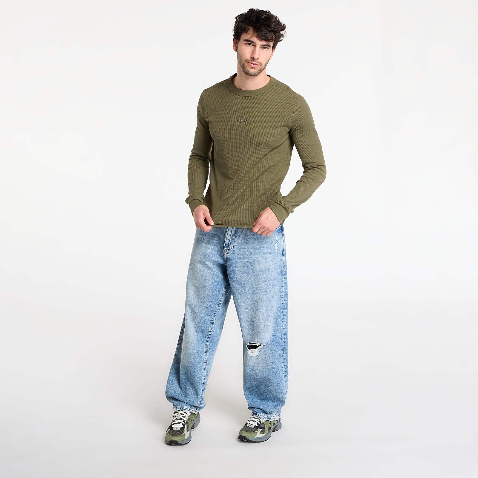 T-Shirts GAP Ls Waffle Mini Logo Crew Tee Army Green