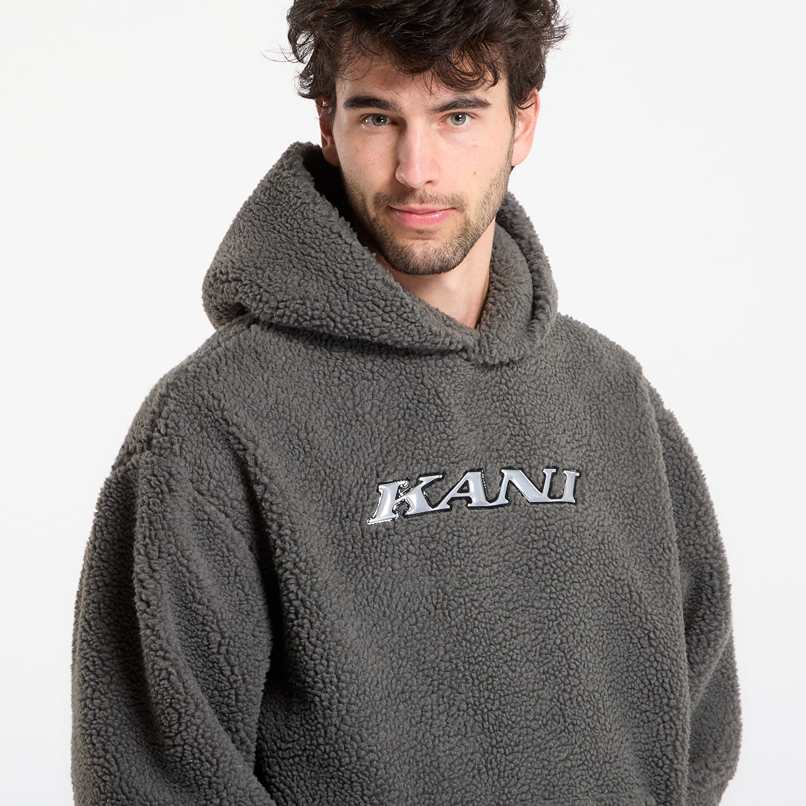 Mikiny Karl Kani Kani Silver Teddy Hoodie Grey
