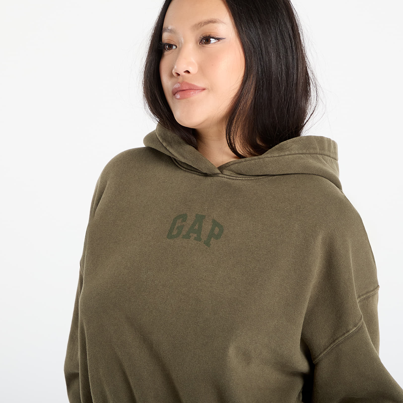 Bluzy GAP Logo Pullover Hoodie Black Moss Green Wash