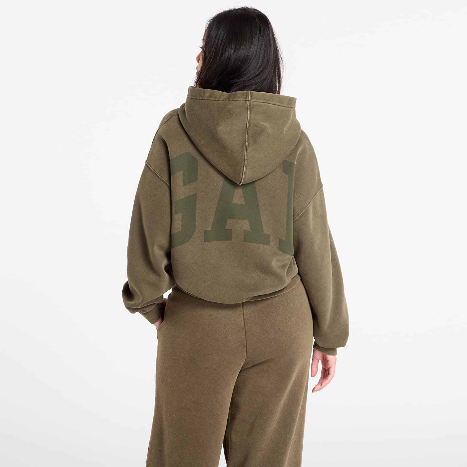 Bluzy GAP Logo Pullover Hoodie Black Moss Green Wash