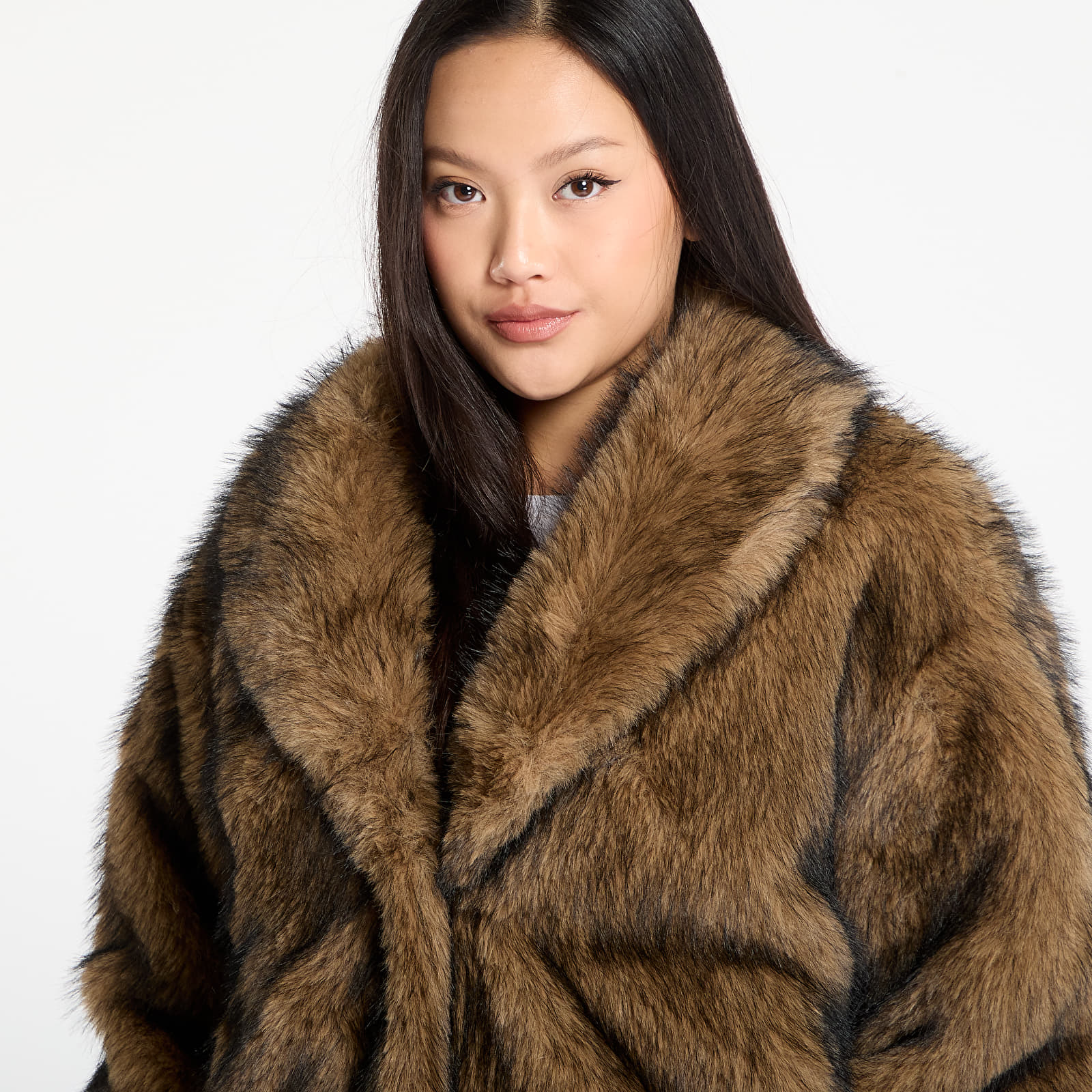 Kurtki Urban Classics Ladies Short Faux Fur Jacket Brown/ Black