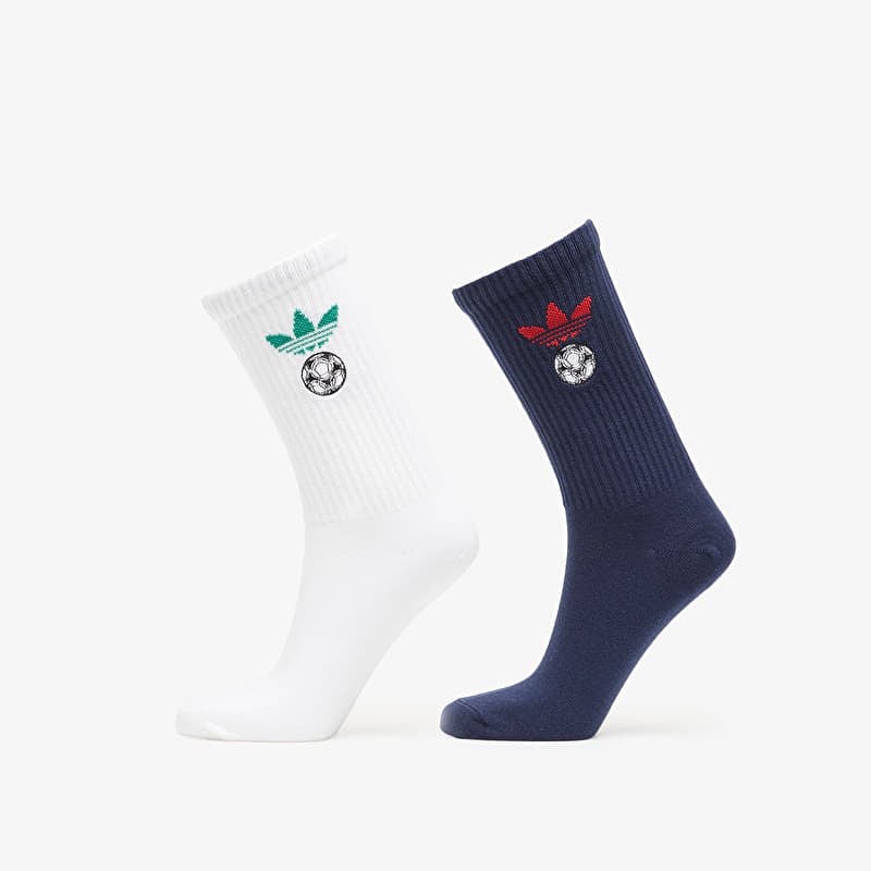 adidas Football Embroidered Crew Socks 2 Pairs White/ Night Indigo