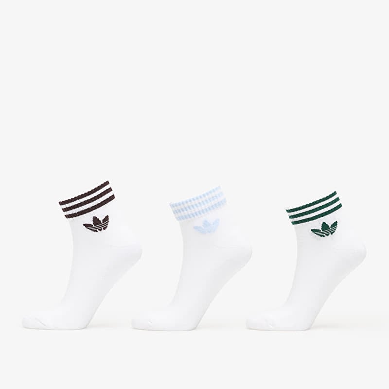 adidas 3-Stripes Ankle Socks 3 Pairs White/ Aurora Coffee/ Crystal Sky- Collegiate Green