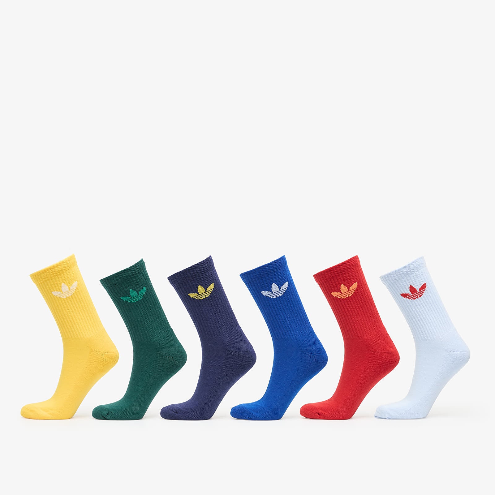 adidas Trefoil Cushion Crew Socks 6 Pairs Crystal Sky/ Dark Blue/ Better Scarlet- Collegiate Green M