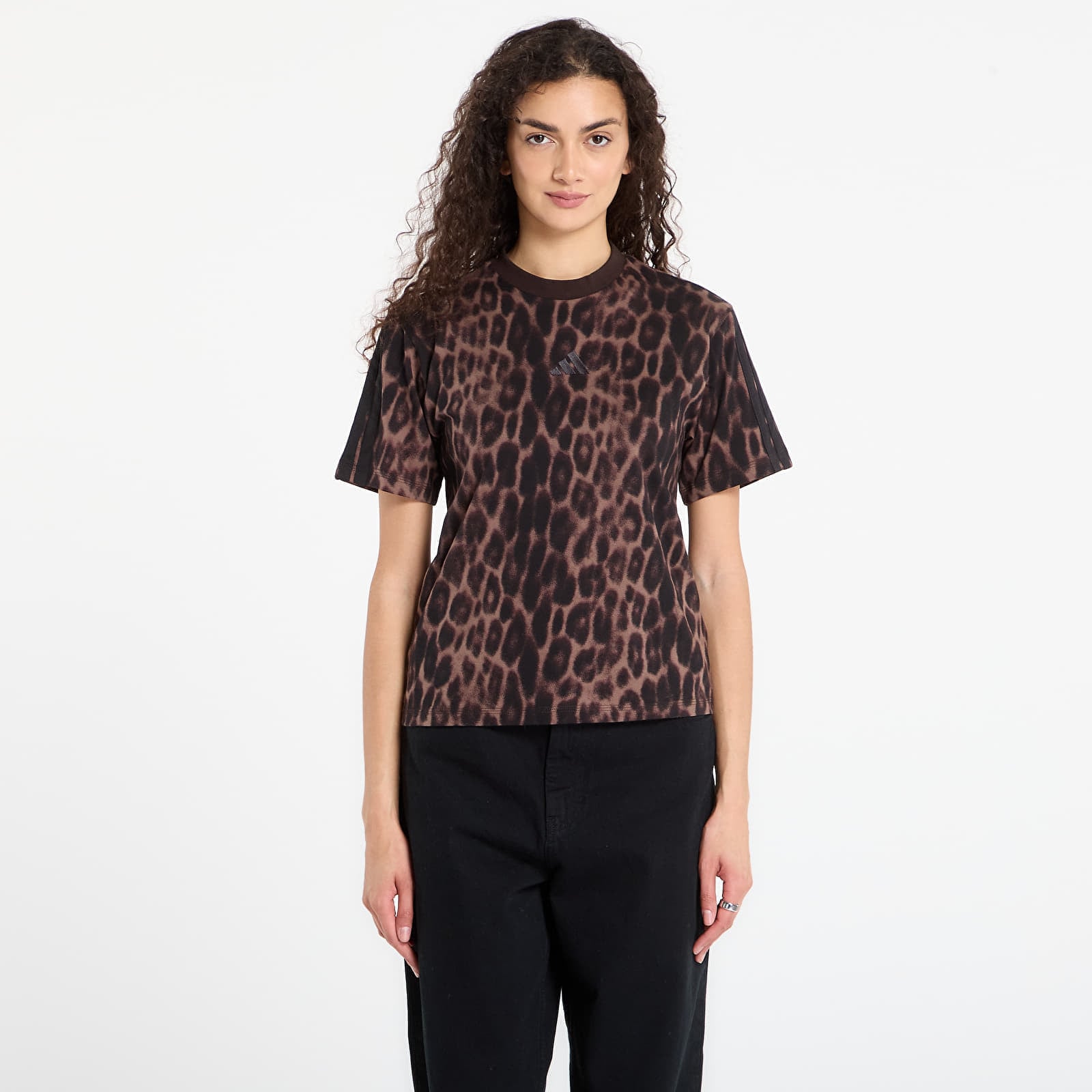 Tricou adidas Seasonal Essentials Leopard Print T-Shirt with 3-Stripes Multicolor/ Earth Strata XS