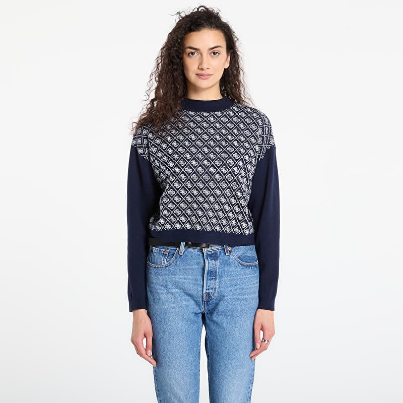 Villapaita GUESS Ls Mock Neck Aubrey 4G Sweater Navy