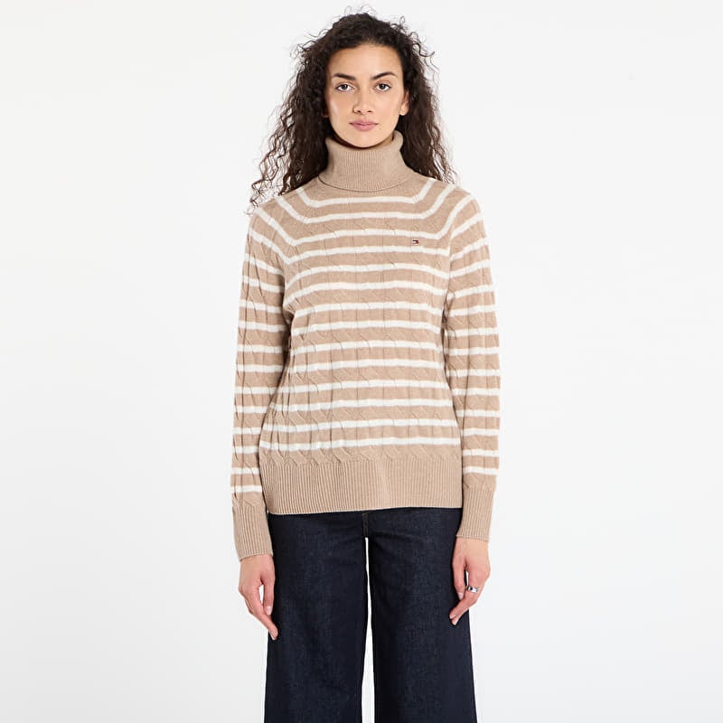 Tommy Hilfiger Soft Wool Cable Roll-Neck Ls Sweater Safari Canvas Heather/ Ivory Petal Stp