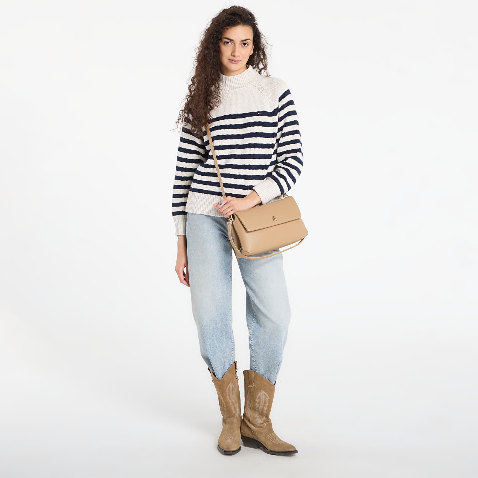 Swetry Tommy Hilfiger Cotton Blend Mock-Neckk Ls Sweater Htr Oatmilk/ Dark Navy Eng Stp