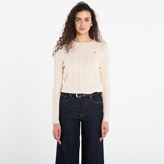 Tommy Hilfiger Soft Wool Cable C-Neckk Ls Sweater Heather Oatmilk