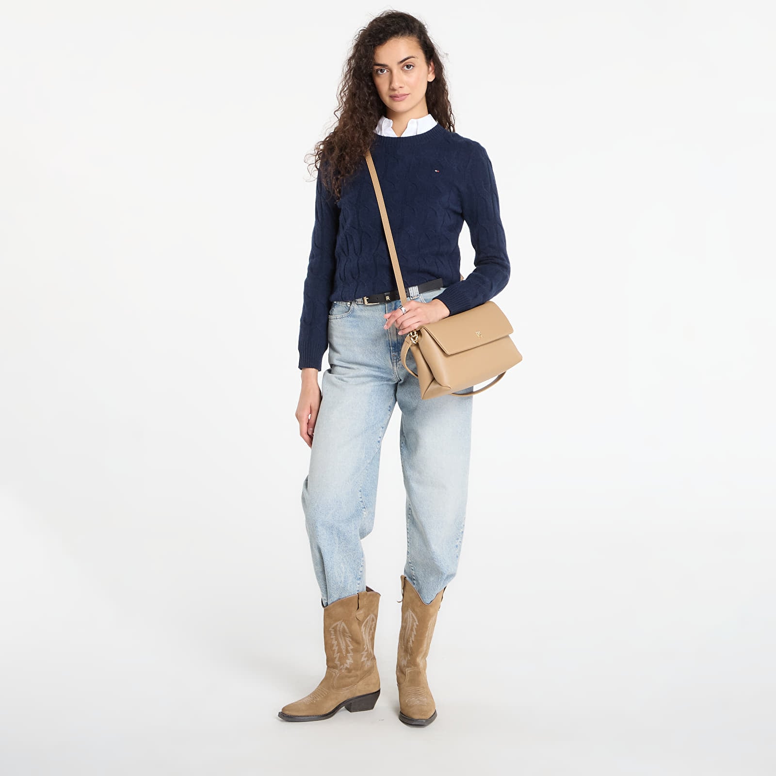 Swetry Tommy Hilfiger Soft Wool Cable C-Neckk Ls Sweater Dark Night Navy