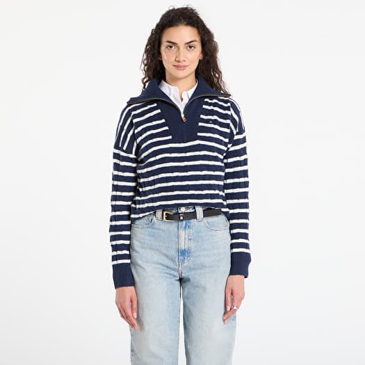 Sweter Tommy Hilfiger Soft Wool Cable 1/2 Zip Ls Sweater Dark Night Navy/ Ivory Petal Stp