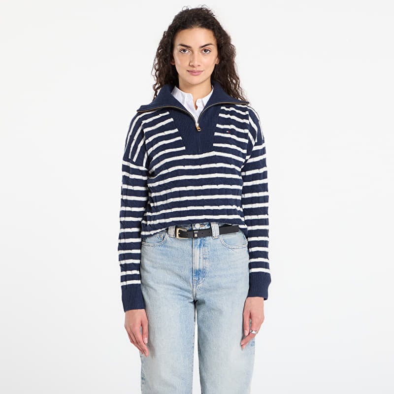 Džemperis Tommy Hilfiger Soft Wool Cable 1/2 Zip Ls Sweater Dark Night Navy/ Ivory Petal Stp