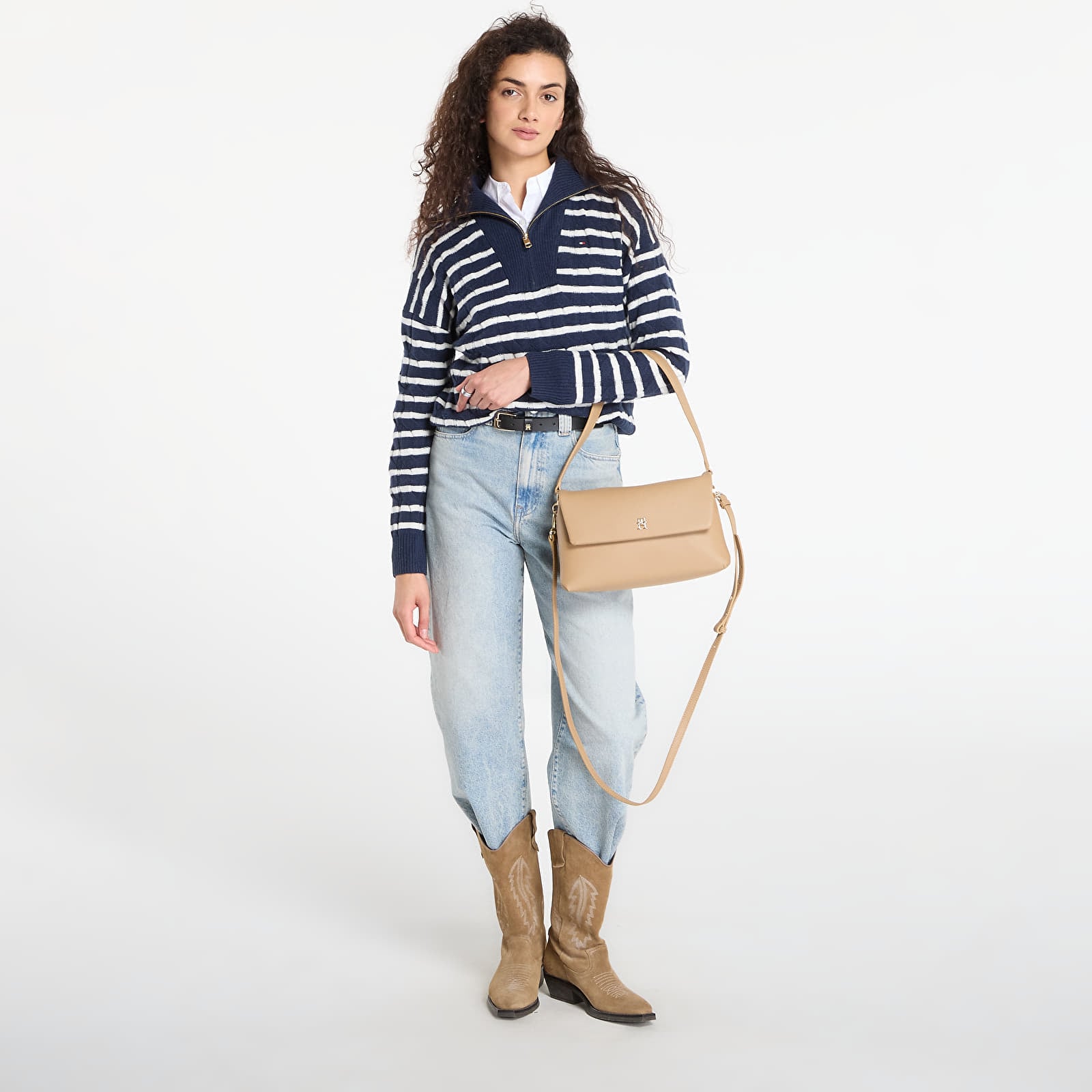 Swetry Tommy Hilfiger Soft Wool Cable 1/2 Zip Ls Sweater Dark Night Navy/ Ivory Petal Stp