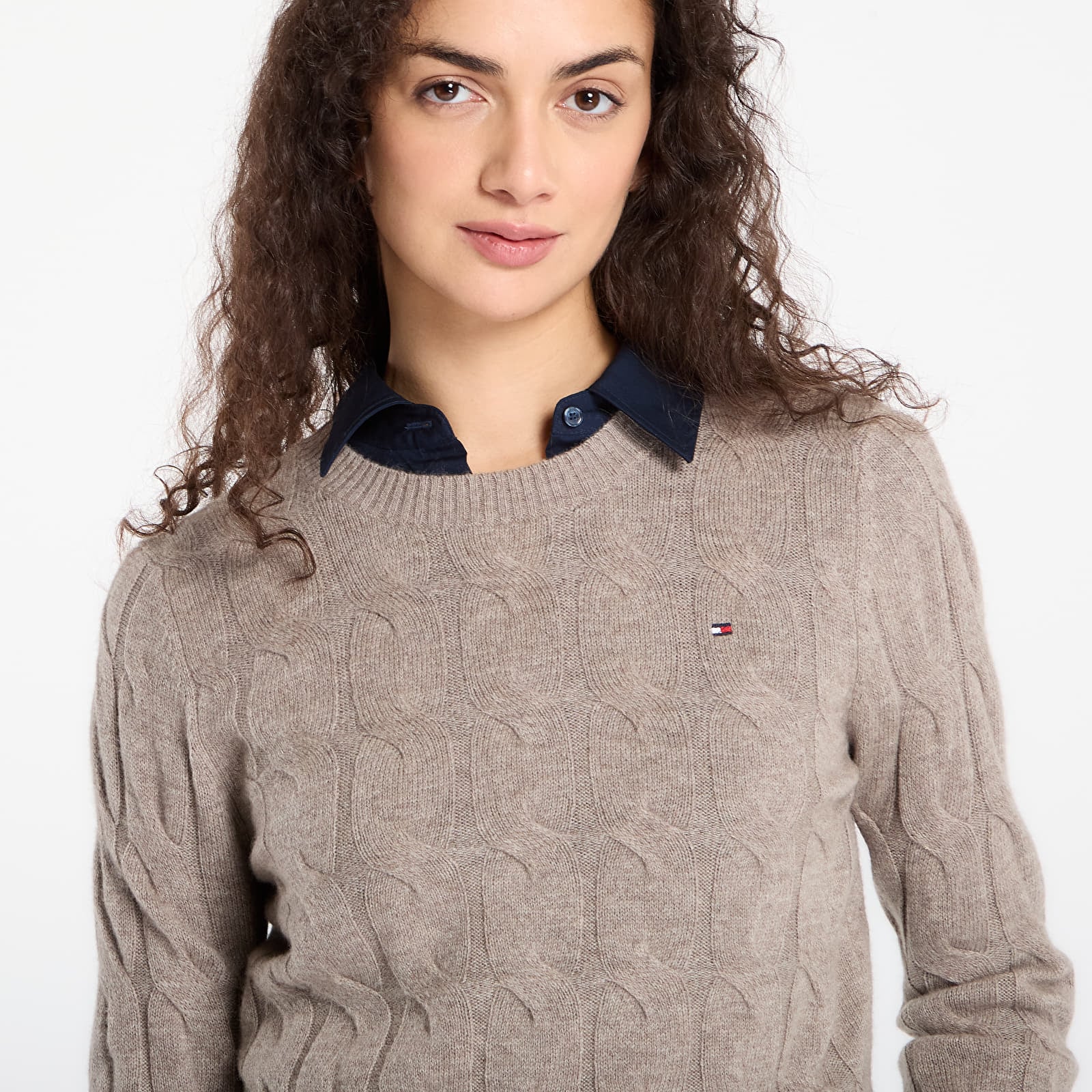 Swetry Tommy Hilfiger Soft Wool Cable C-Neckk Ls Sweater Heathered Taupe