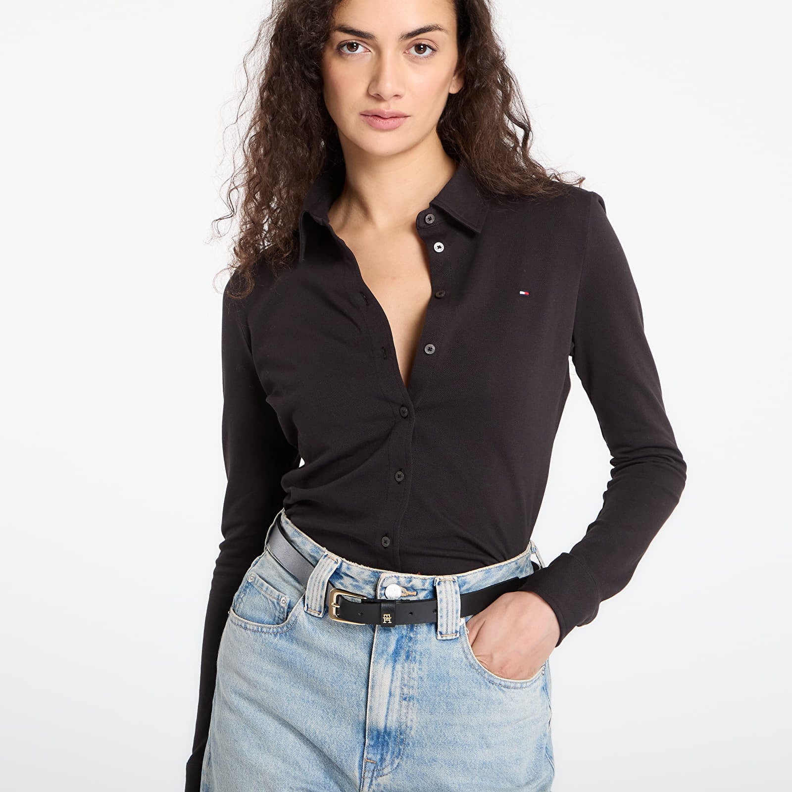 T-shirts Tommy Hilfiger 1985 Slim Pique Btn Down Ls Black