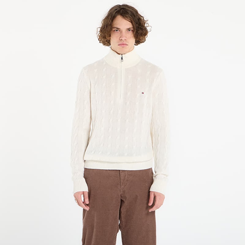 Sweater Tommy Hilfiger Lambswool Blend Cable Zip Mock Ivory Petal
