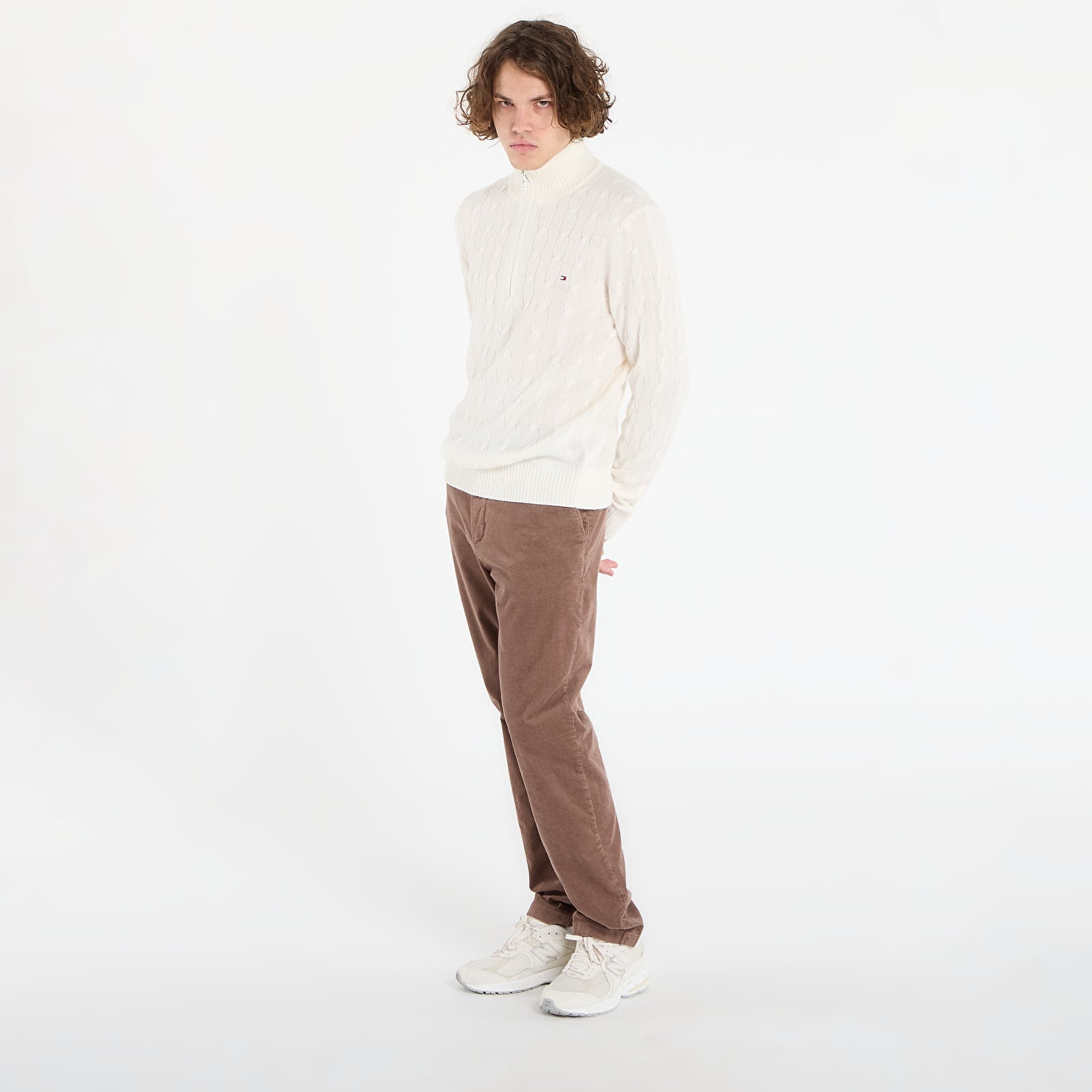 Maglioni Tommy Hilfiger Lambswool Blend Cable Zip Mock Ivory Petal