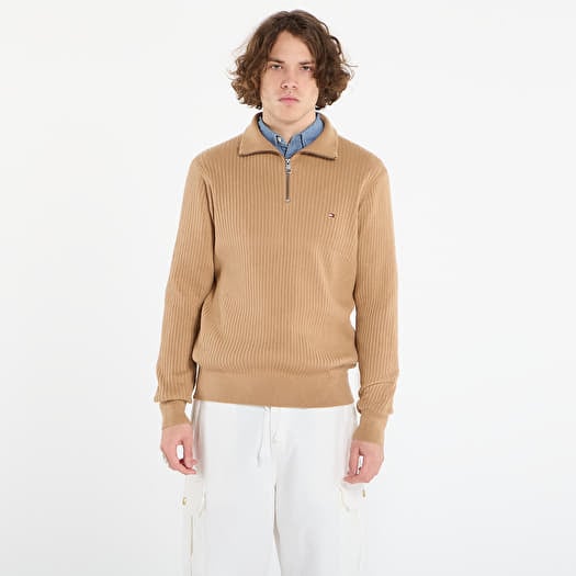 Maglione Tommy Hilfiger Pima Cotton Cash Structure Zip Mock Timeless Camel