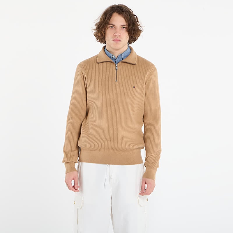 Sweater Tommy Hilfiger Pima Cotton Cash Structure Zip Mock Timeless Camel