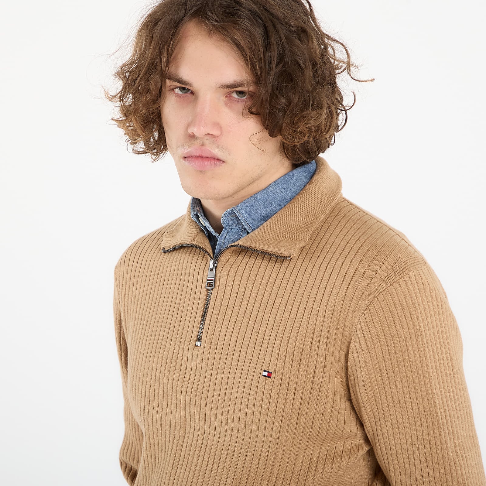 Maglioni Tommy Hilfiger Pima Cotton Cash Structure Zip Mock Timeless Camel