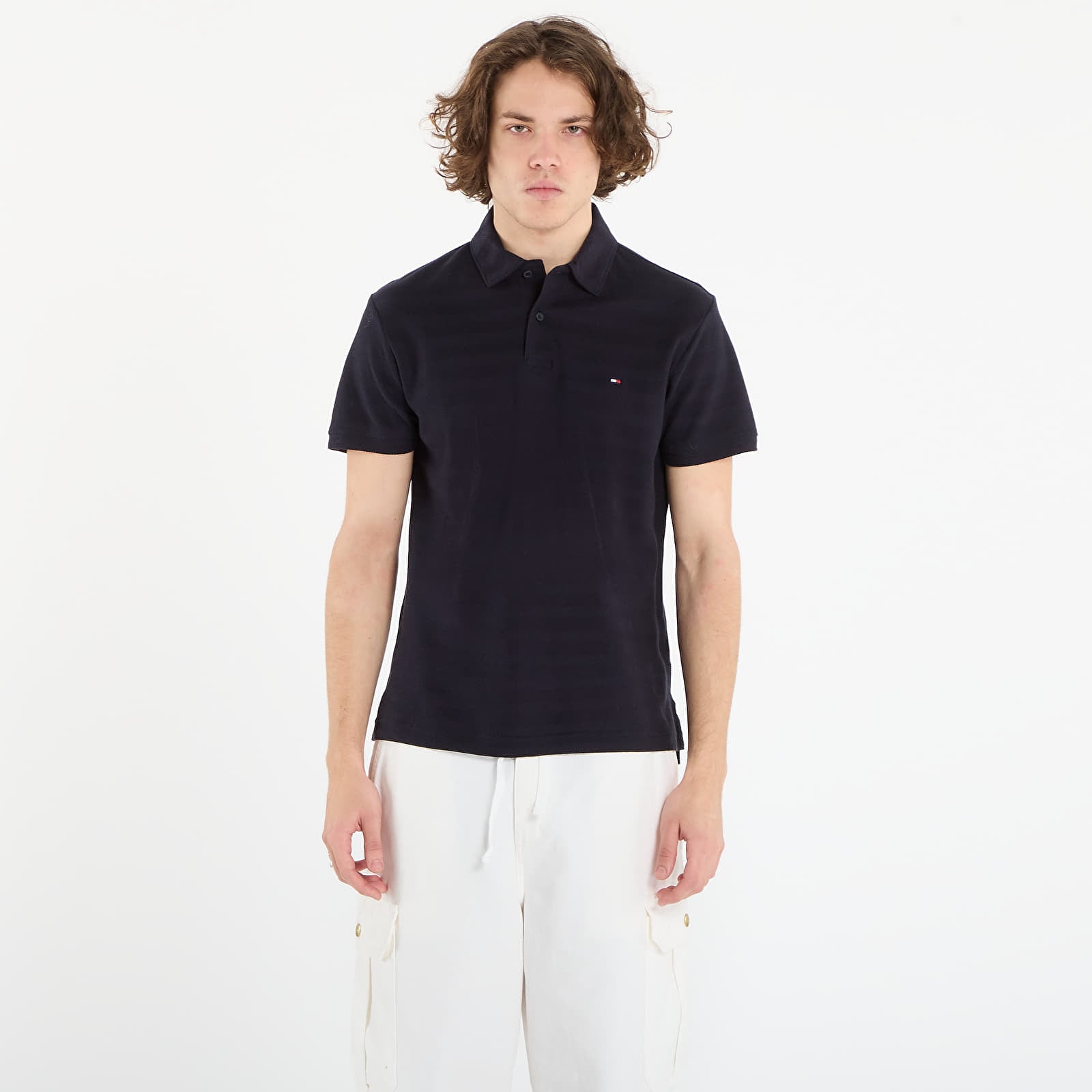 Trička Tommy Hilfiger Ss Herringbone Reg Polo Desert Sky