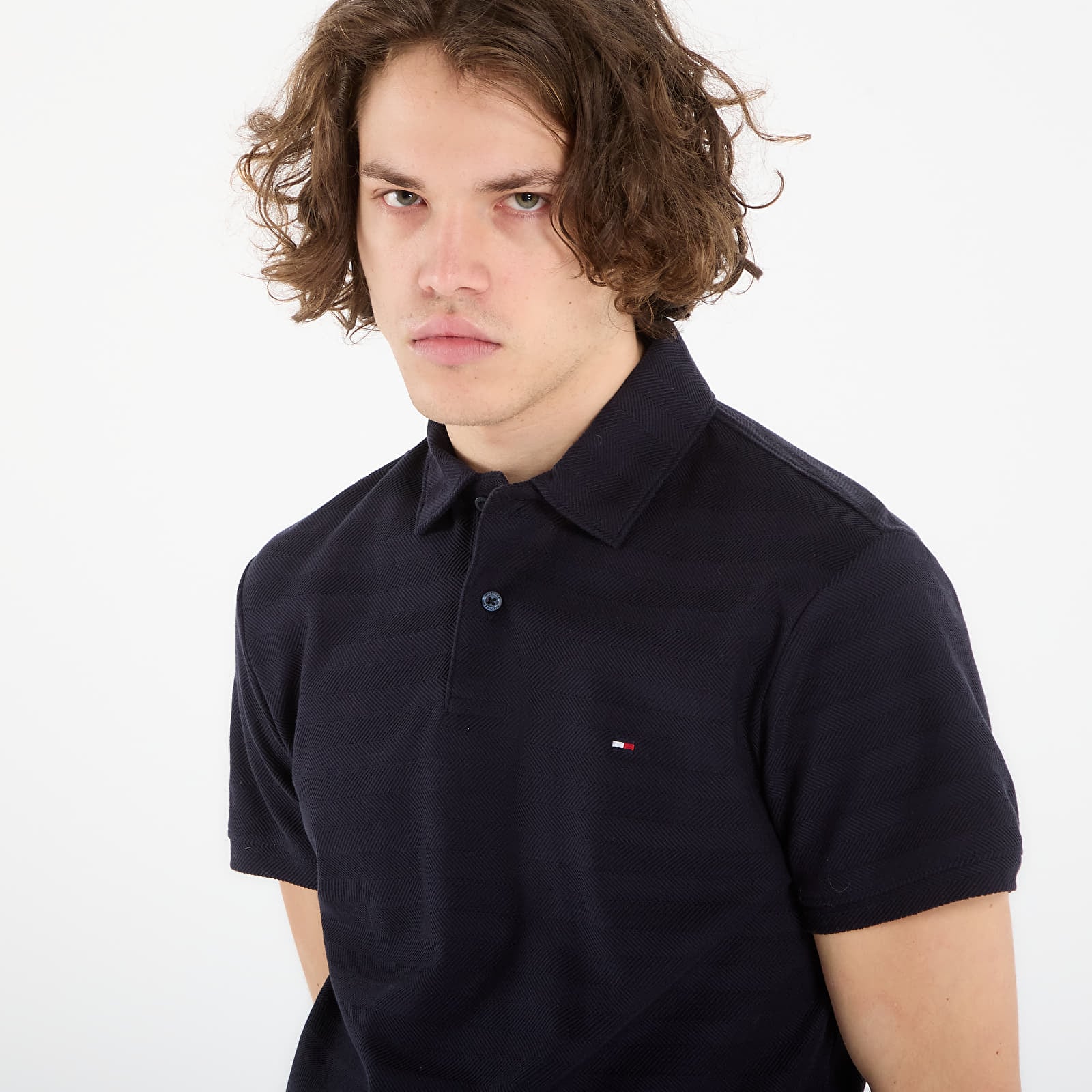 Trička Tommy Hilfiger Ss Herringbone Reg Polo Desert Sky