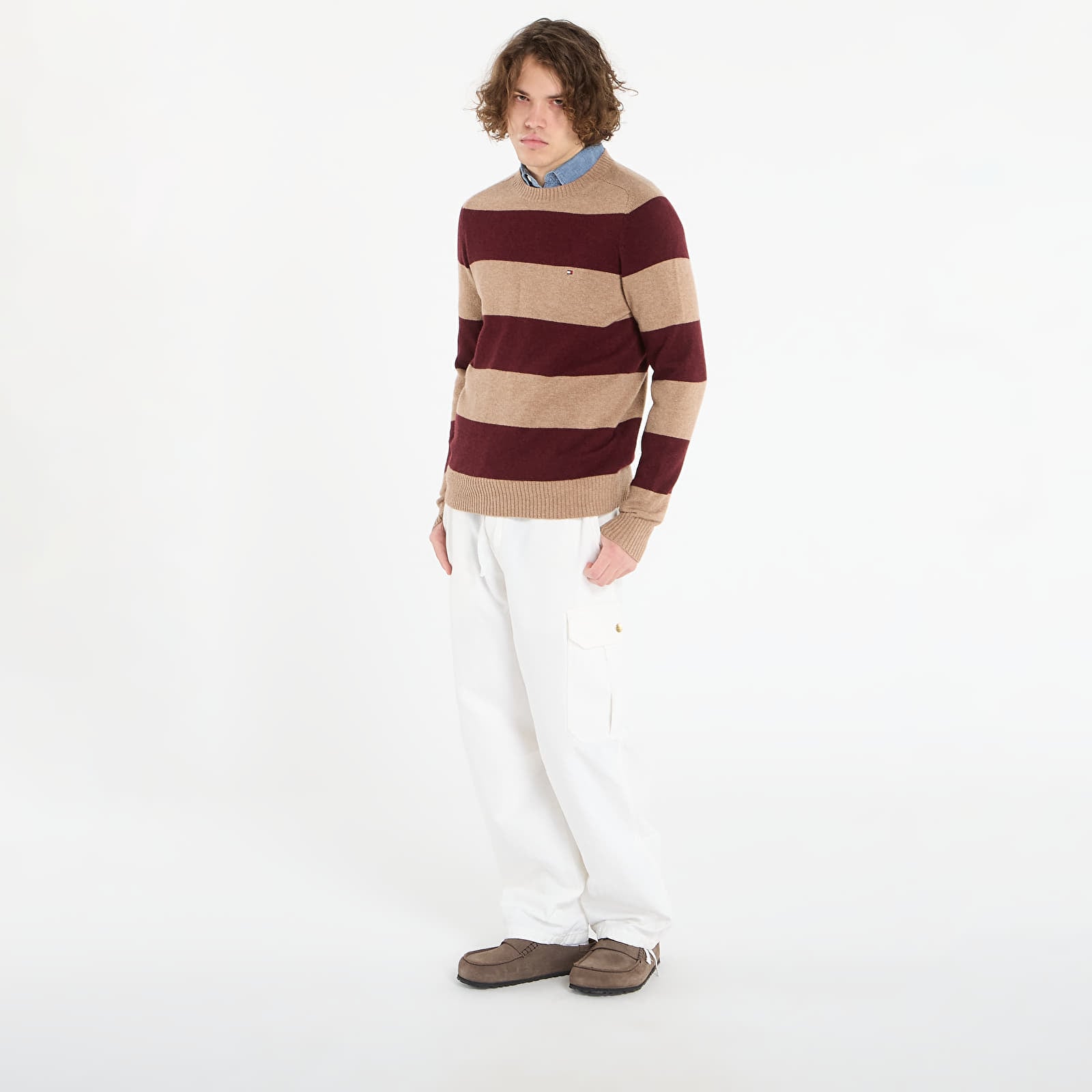 Maglioni Tommy Hilfiger Lambswool Crew Neck Safari Canvas Heather/ Deep Burgundy Heather