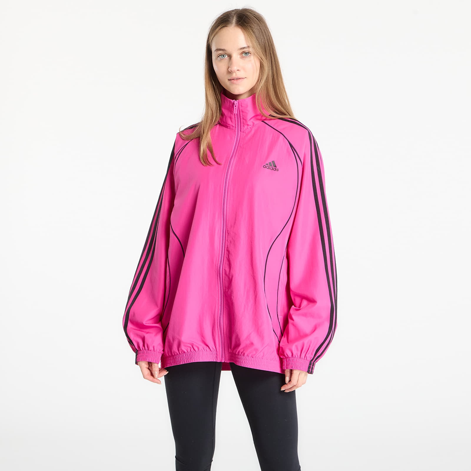 Jachetă adidas Teamgeist Adicolor Oversized Woven Track Top Semi Lucid Fuchsia/ Better Scarlet/ Off White L