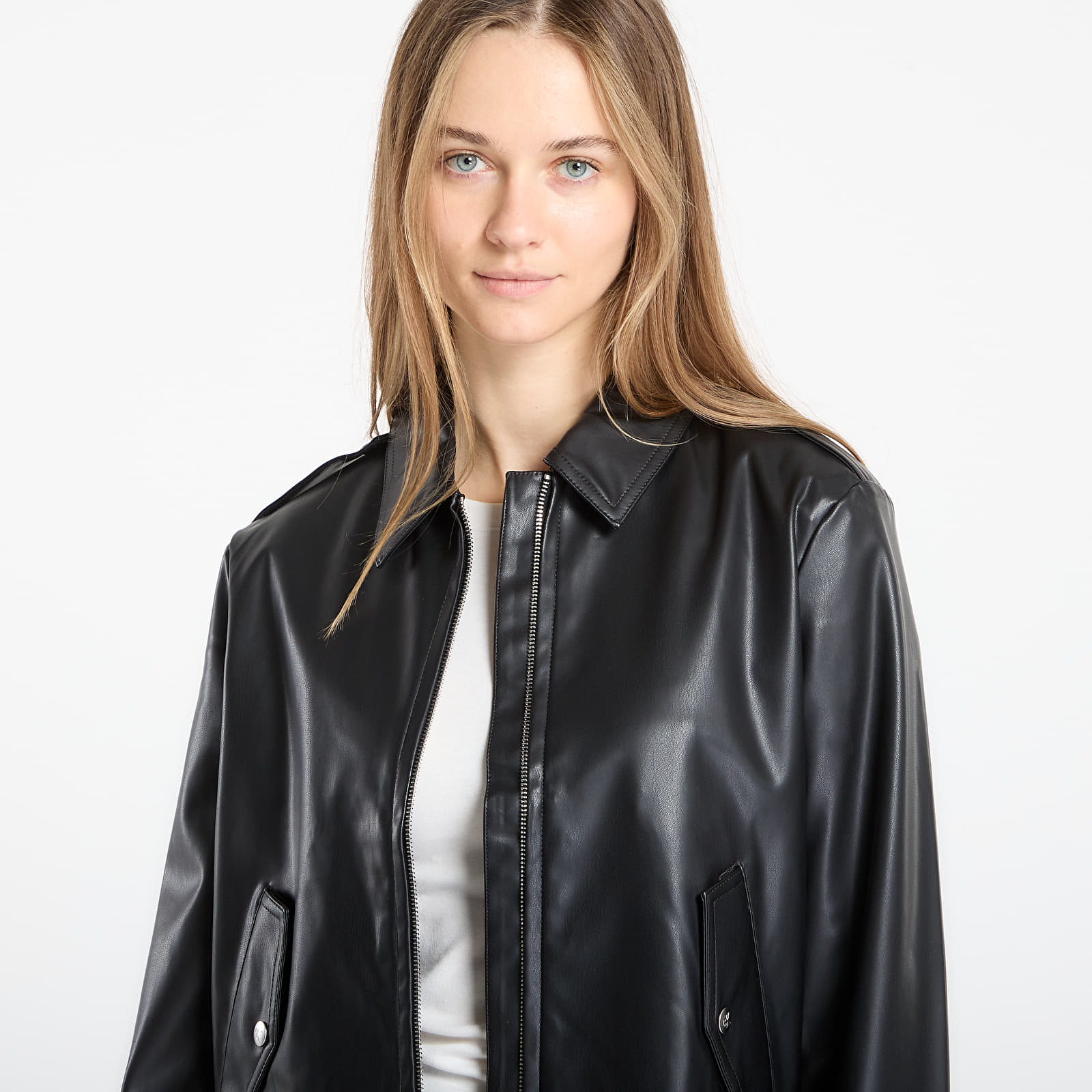 Dámske bundy Calvin Klein Jeans Leather Moto Jacket Black