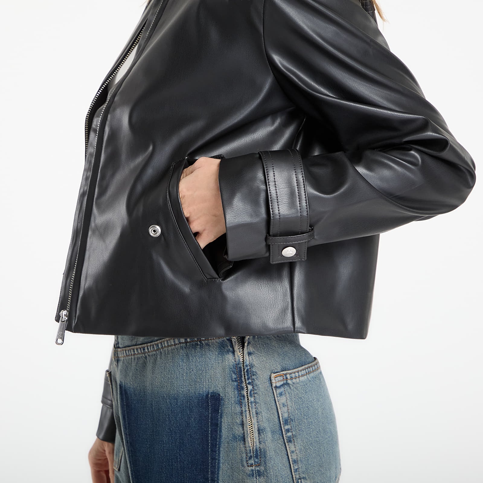 Dámske bundy Calvin Klein Jeans Leather Moto Jacket Black