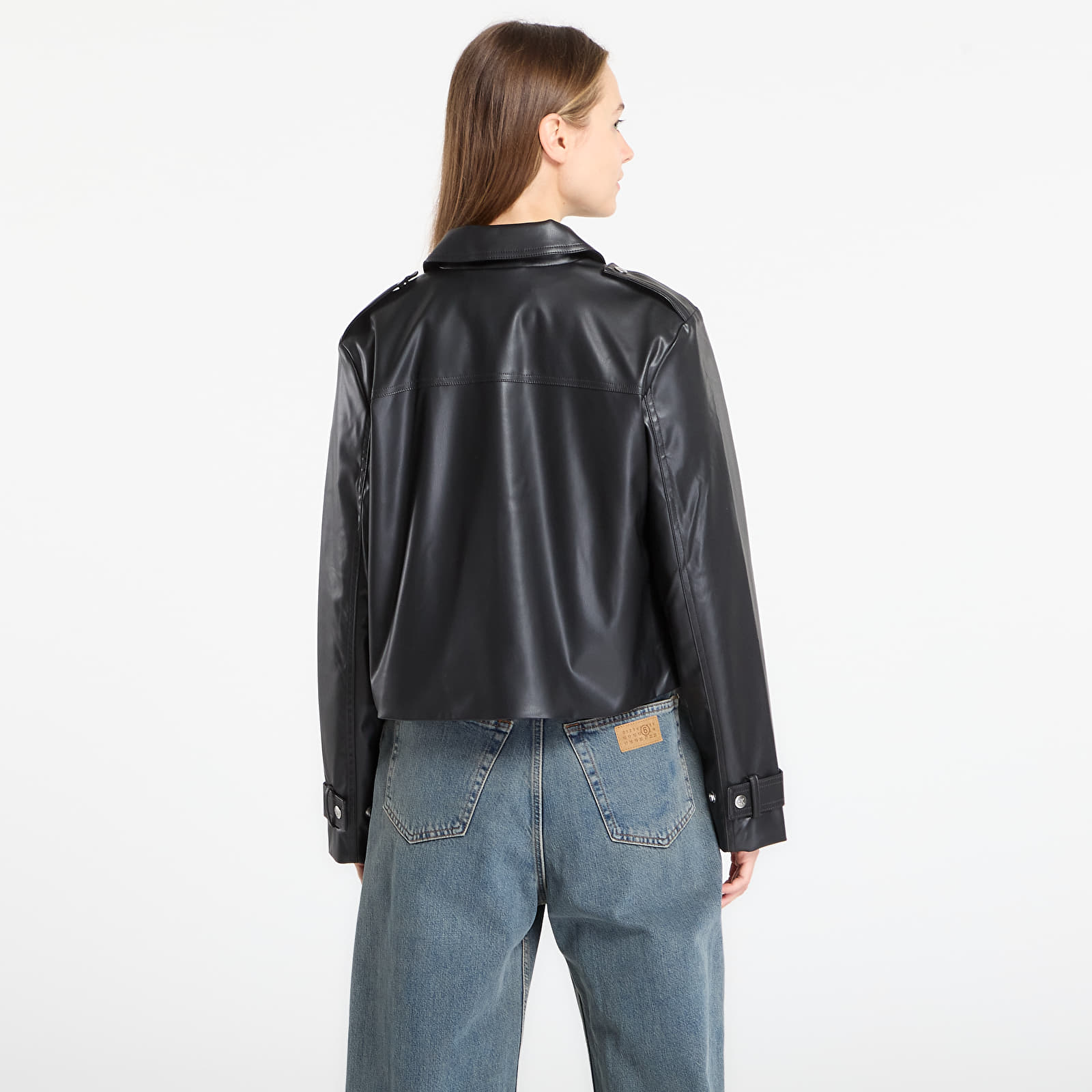 Dámske bundy Calvin Klein Jeans Leather Moto Jacket Black