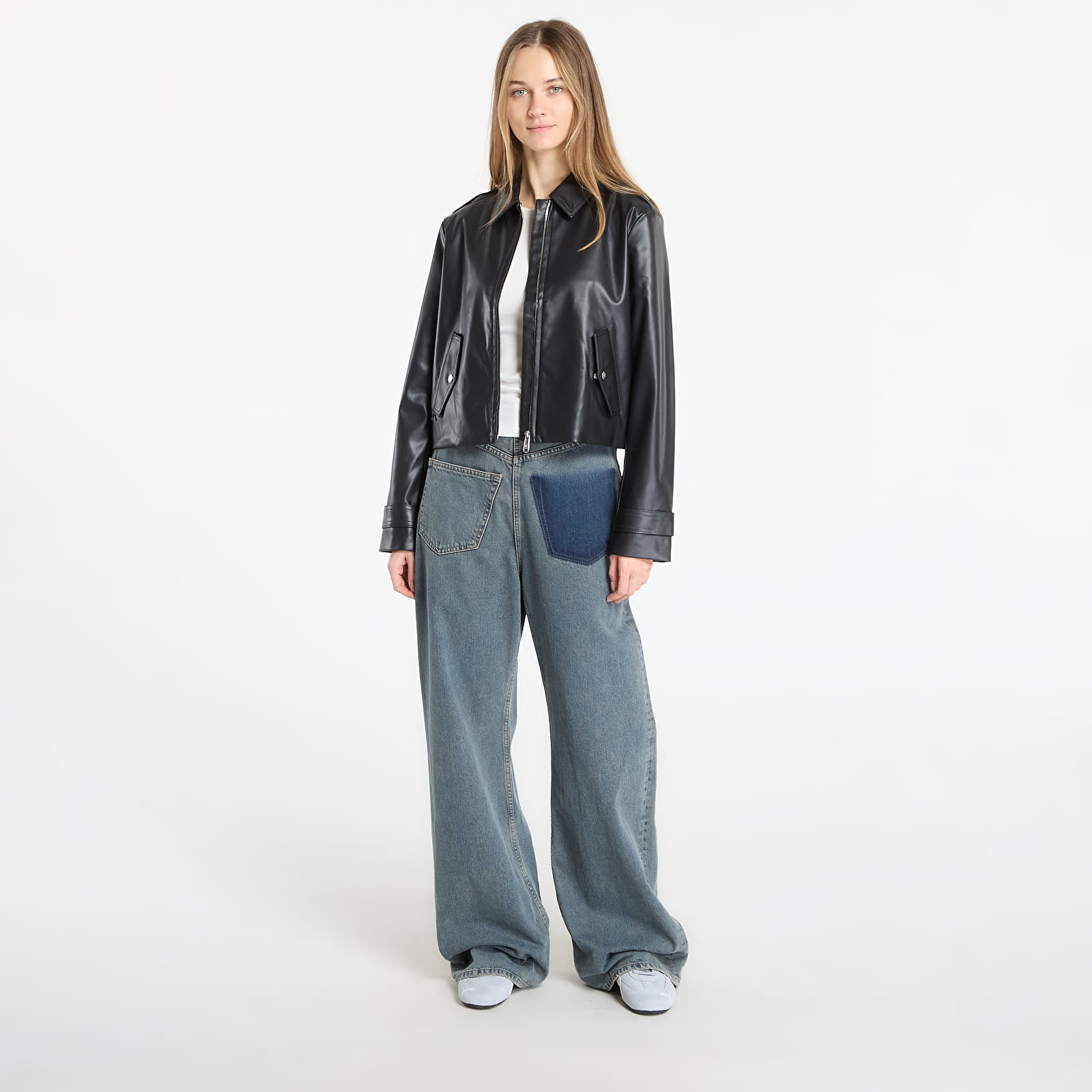 Dámske bundy Calvin Klein Jeans Leather Moto Jacket Black