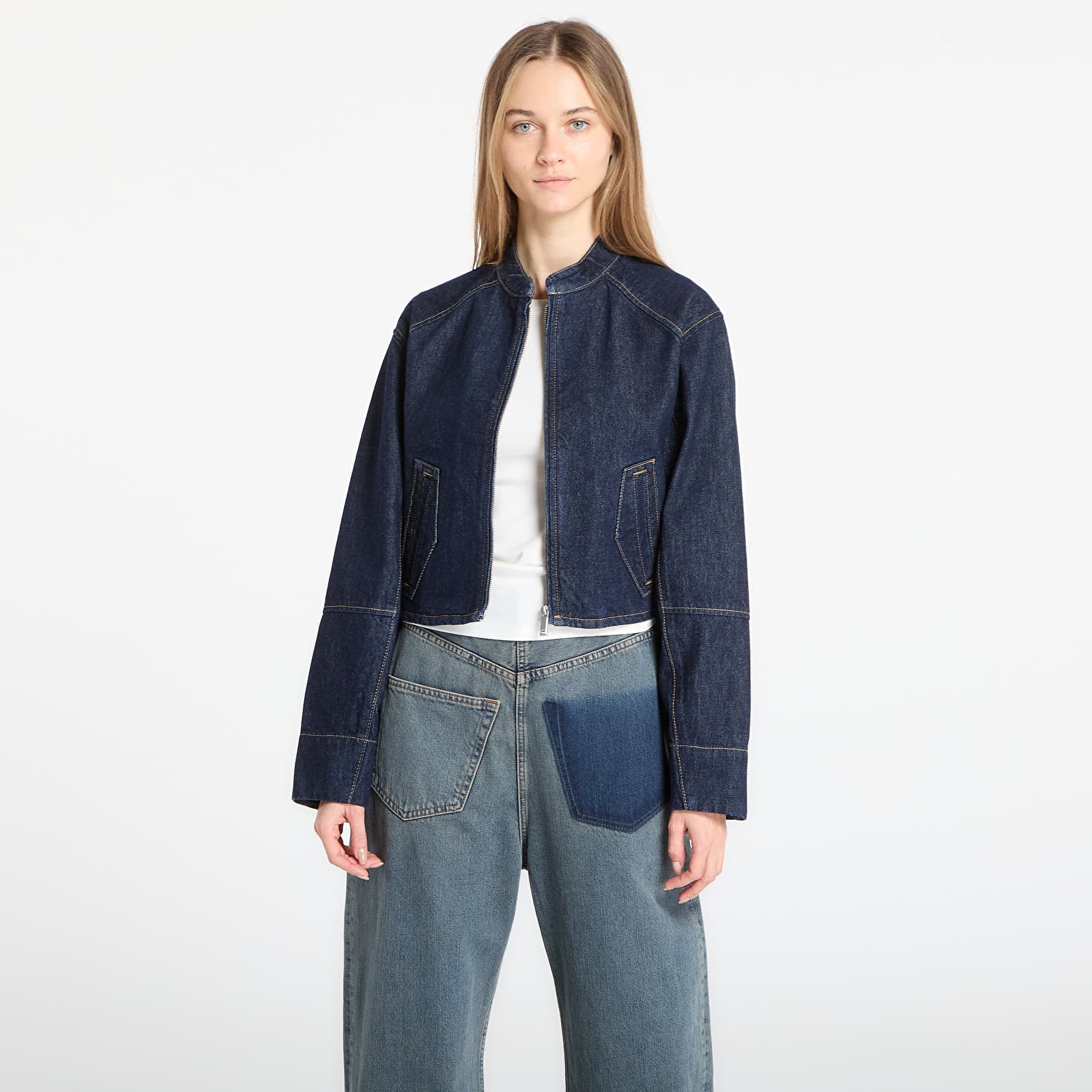 Dámské bundy Calvin Klein Jeans Zip Denim Jacket Blue