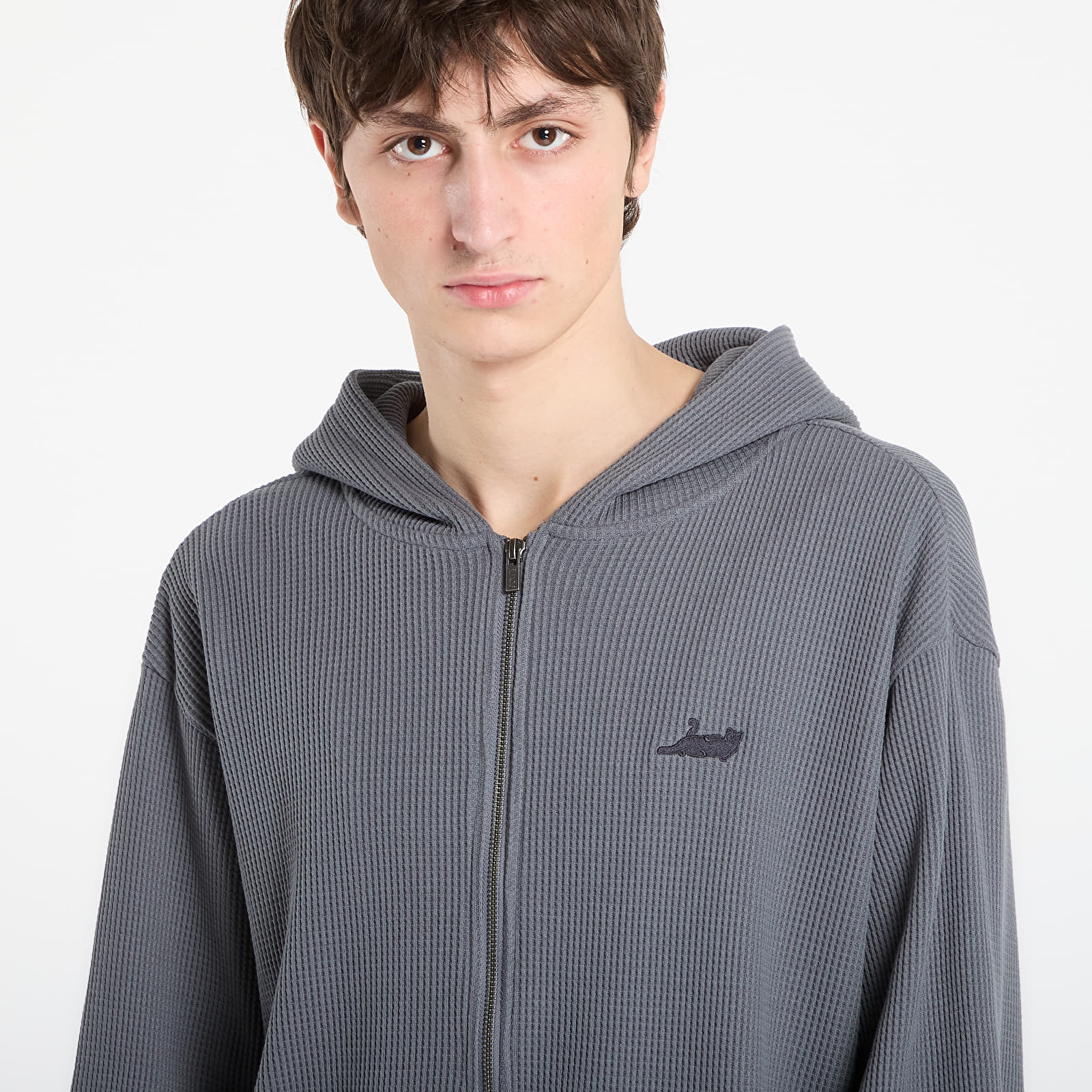Мъжки суичъри RIPNDIP Castanza Waffle Knit Zip Up Hoodie Charcoal