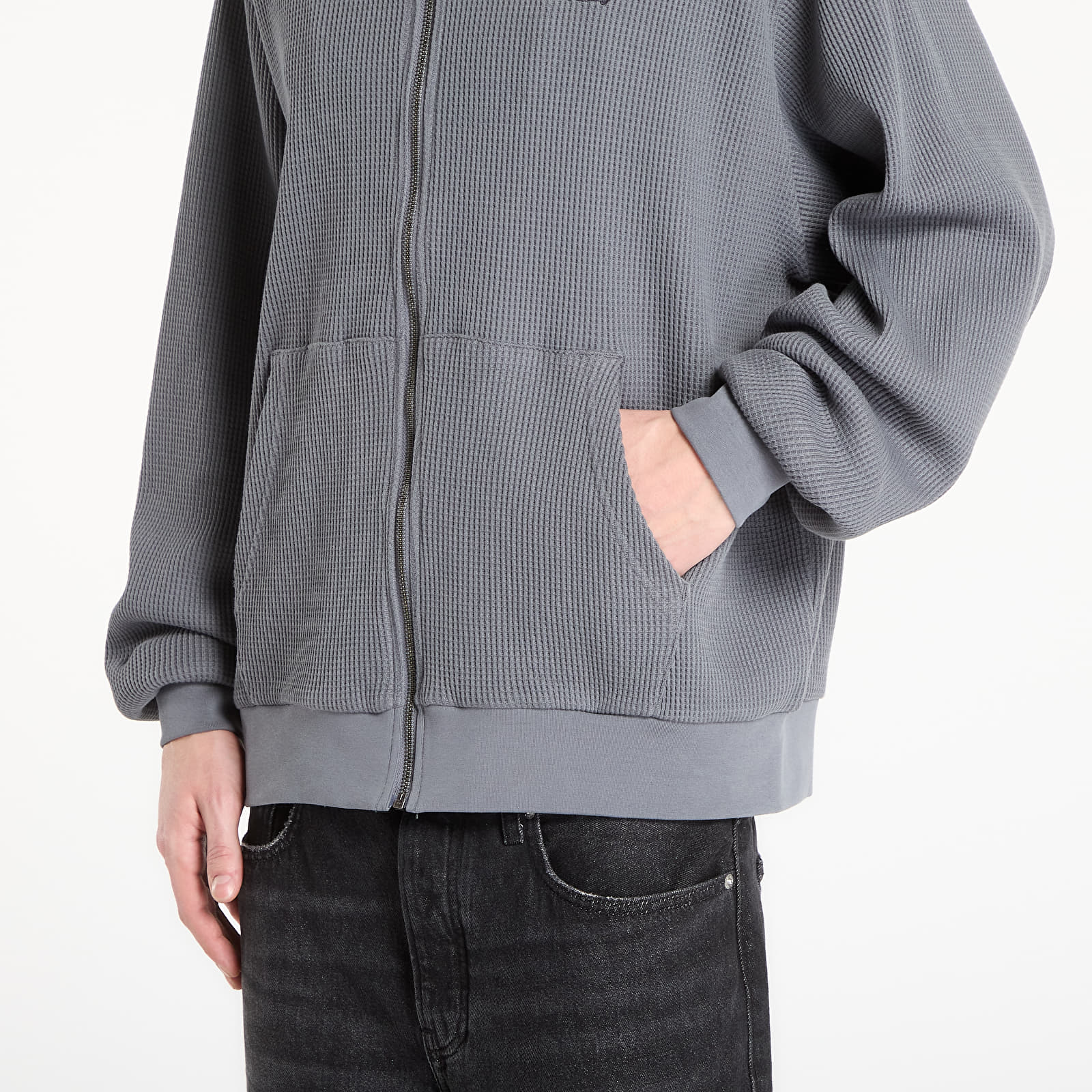 Мъжки суичъри RIPNDIP Castanza Waffle Knit Zip Up Hoodie Charcoal
