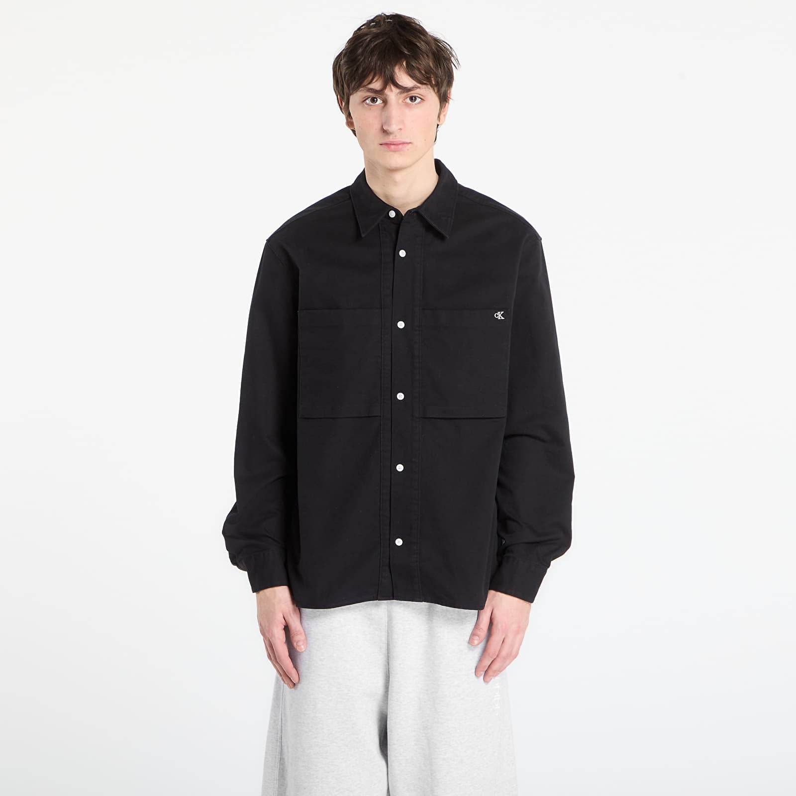 Pánske košele Calvin Klein Jeans Ls Cotton Twill Rela Shirt Black